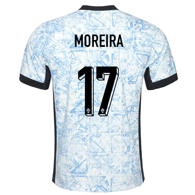 Danxen Mann Portugal Goncalo Moreira #17 Kremblå Bortetrøye Drakt Trøye 24-26 Skjorter T-Skjorte