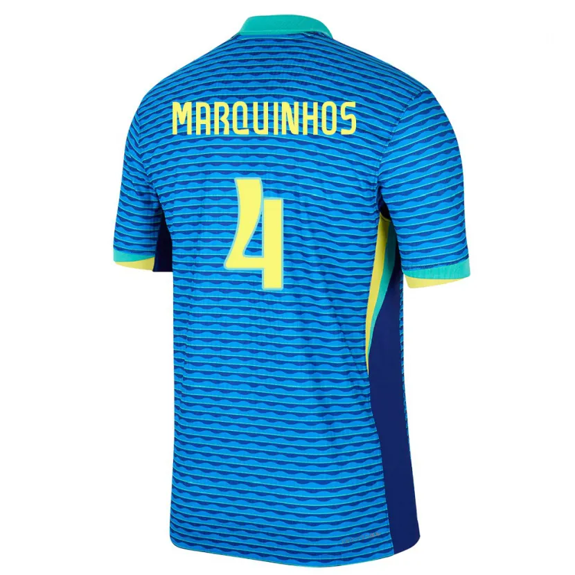 Danxen Mann Brasil Marquinhos #4 Blå Bortetrøye Drakt Trøye 24-26 Skjorter T-Skjorte