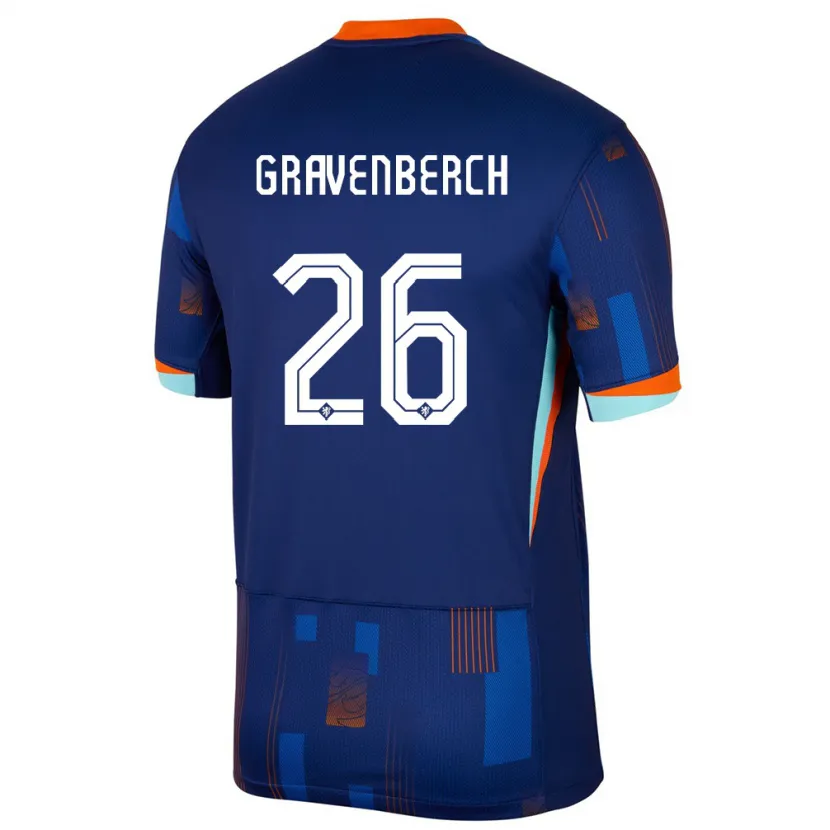 Danxen Mann Nederland Ryan Gravenberch #26 Blå Bortetrøye Drakt Trøye 24-26 Skjorter T-Skjorte