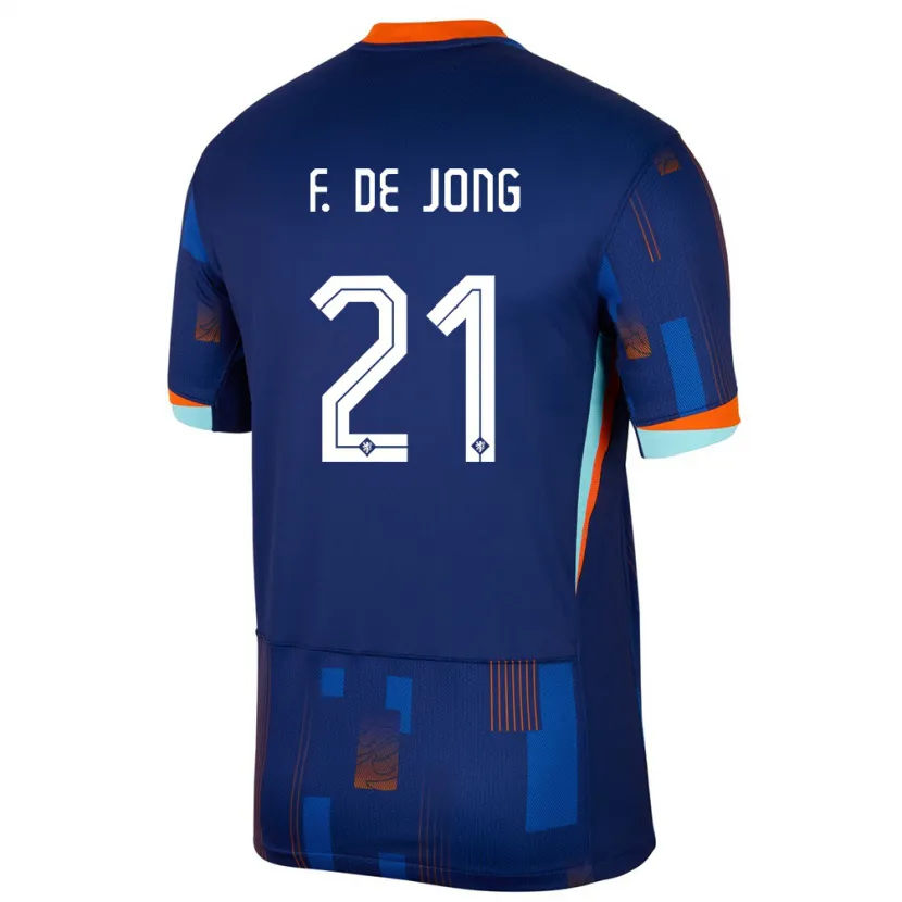 Danxen Mann Nederland Frenkie De Jong #21 Blå Bortetrøye Drakt Trøye 24-26 Skjorter T-Skjorte
