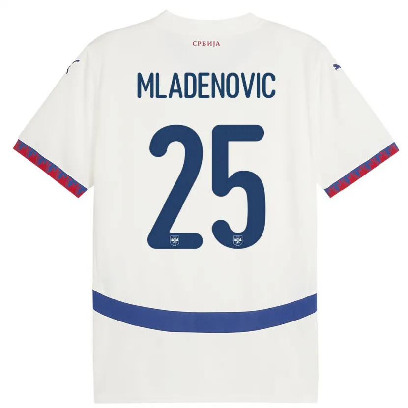 Danxen Mann Serbia Filip Mladenovic #25 Hvit Bortetrøye Drakt Trøye 24-26 Skjorter T-Skjorte