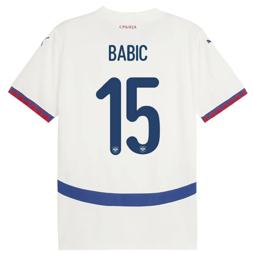 Danxen Mann Serbia Srdjan Babic #15 Hvit Bortetrøye Drakt Trøye 24-26 Skjorter T-Skjorte