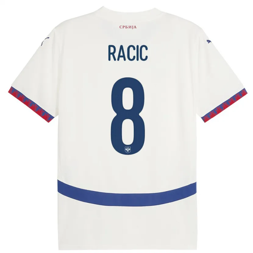 Danxen Mann Serbia Uros Racic #8 Hvit Bortetrøye Drakt Trøye 24-26 Skjorter T-Skjorte