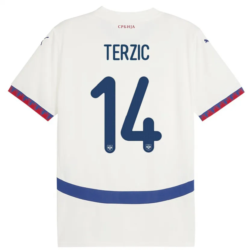 Danxen Mann Serbia Aleksa Terzic #14 Hvit Bortetrøye Drakt Trøye 24-26 Skjorter T-Skjorte