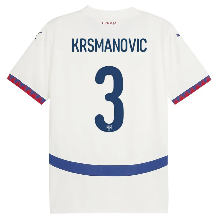 Danxen Mann Serbia Nemanja Krsmanovic #3 Hvit Bortetrøye Drakt Trøye 24-26 Skjorter T-Skjorte