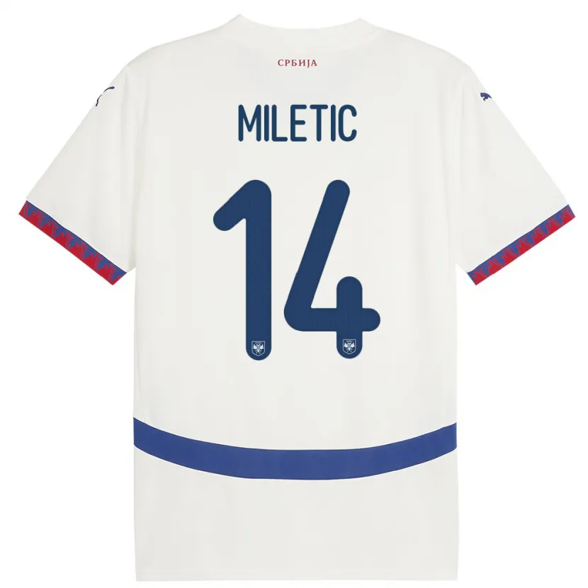 Danxen Mann Serbia Vladimir Miletic #14 Hvit Bortetrøye Drakt Trøye 24-26 Skjorter T-Skjorte