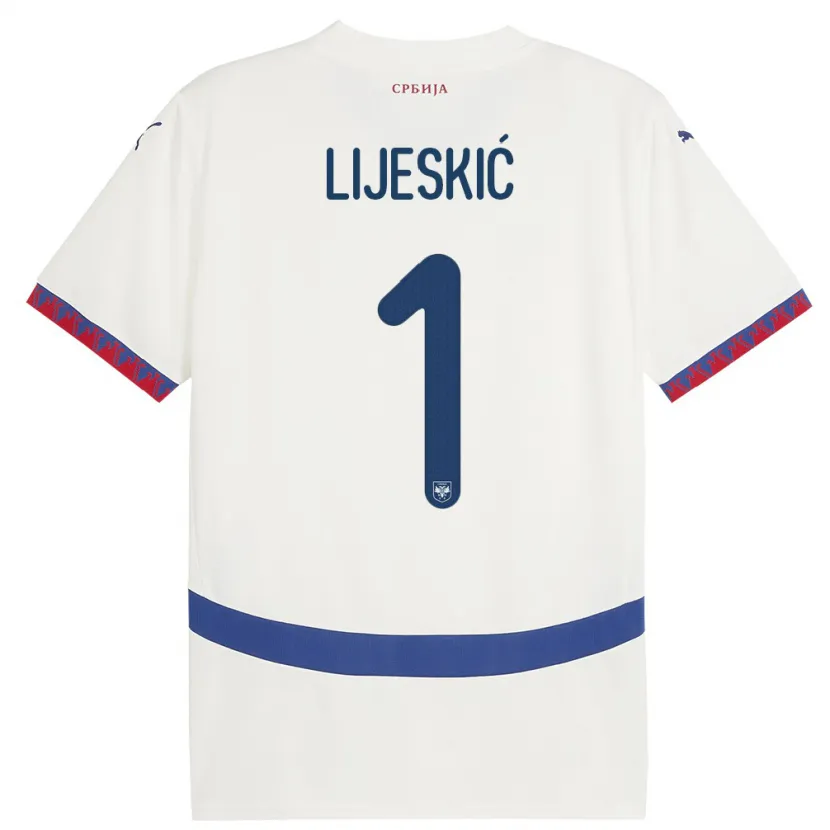 Danxen Mann Serbia Luka Lijeskic #1 Hvit Bortetrøye Drakt Trøye 24-26 Skjorter T-Skjorte