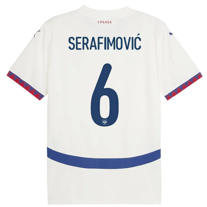Danxen Mann Serbia Vojin Serafimovic #6 Hvit Bortetrøye Drakt Trøye 24-26 Skjorter T-Skjorte