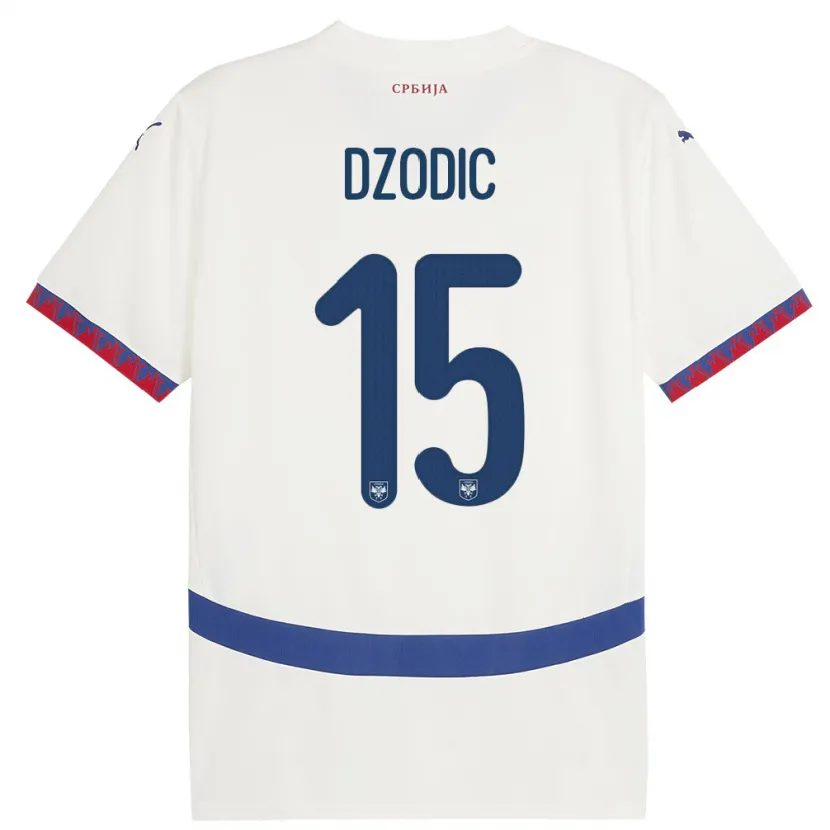 Danxen Mann Serbia Stefan Dzodic #15 Hvit Bortetrøye Drakt Trøye 24-26 Skjorter T-Skjorte