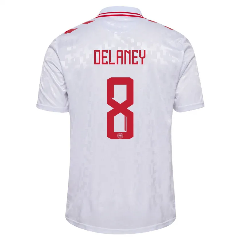Danxen Mann Danmark Thomas Delaney #8 Hvit Bortetrøye Drakt Trøye 24-26 Skjorter T-Skjorte