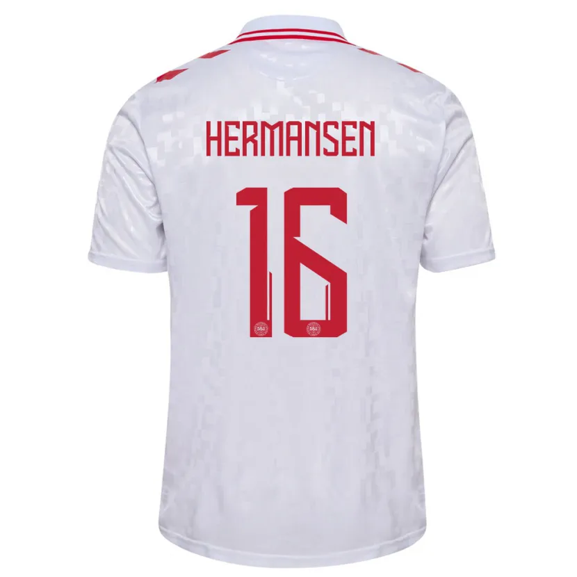 Danxen Mann Danmark Mads Hermansen #16 Hvit Bortetrøye Drakt Trøye 24-26 Skjorter T-Skjorte