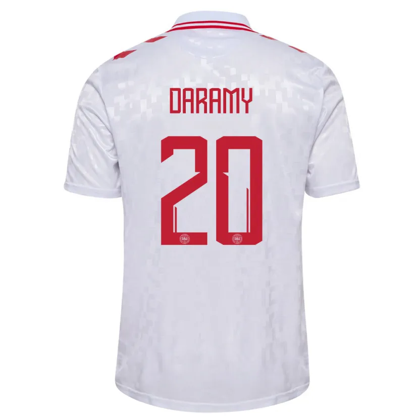 Danxen Mann Danmark Mohamed Daramy #20 Hvit Bortetrøye Drakt Trøye 24-26 Skjorter T-Skjorte