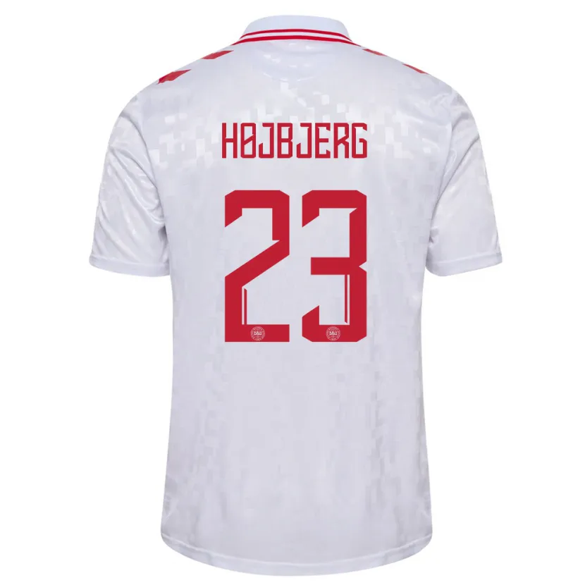 Danxen Mann Danmark Pierre-Emile Højbjerg #23 Hvit Bortetrøye Drakt Trøye 24-26 Skjorter T-Skjorte