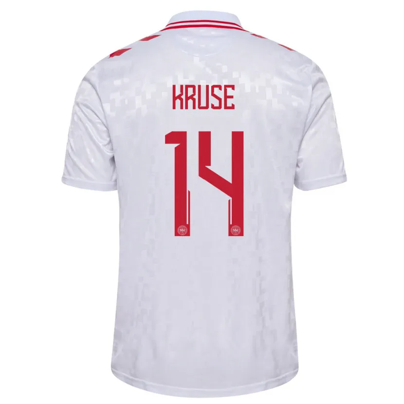 Danxen Mann Danmark David Kruse #14 Hvit Bortetrøye Drakt Trøye 24-26 Skjorter T-Skjorte
