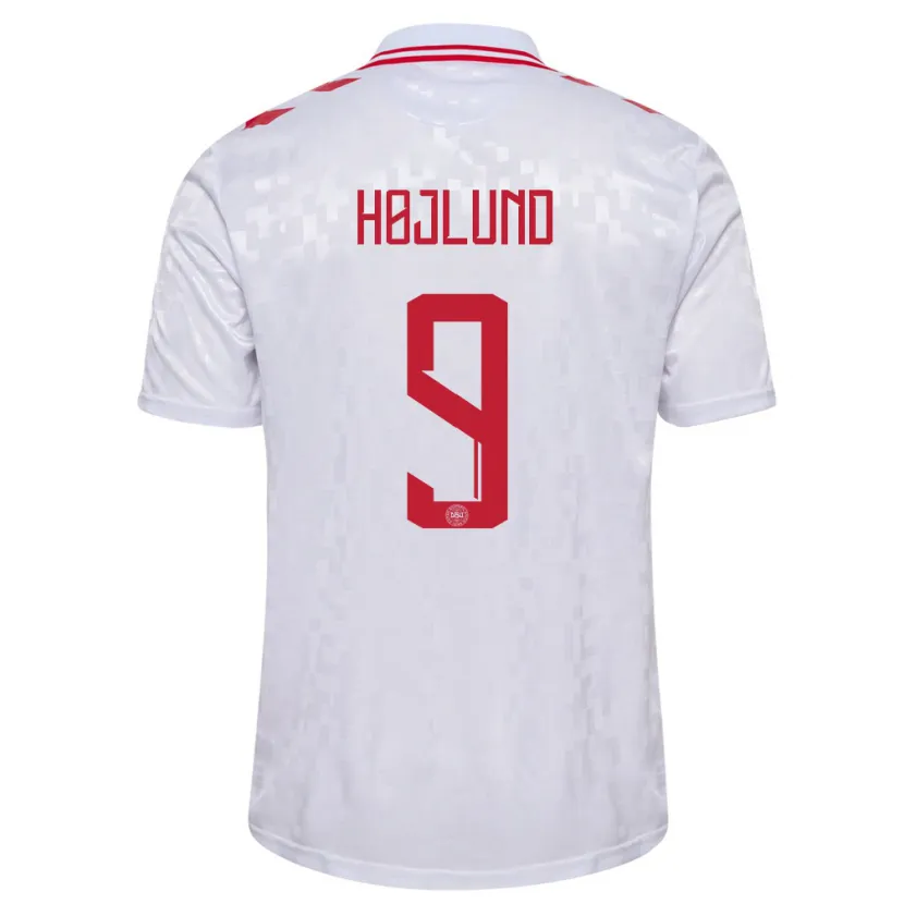 Danxen Mann Danmark Emil Højlund #9 Hvit Bortetrøye Drakt Trøye 24-26 Skjorter T-Skjorte
