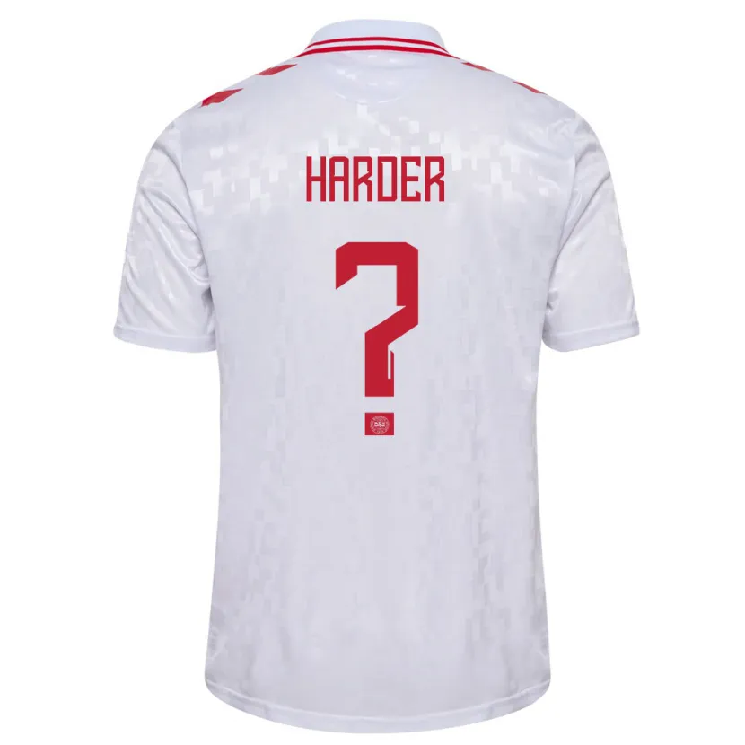 Danxen Mann Danmark Conrad Harder #0 Hvit Bortetrøye Drakt Trøye 24-26 Skjorter T-Skjorte