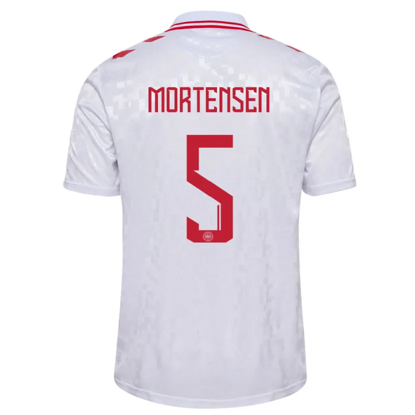Danxen Mann Danmark Gustav Mortensen #5 Hvit Bortetrøye Drakt Trøye 24-26 Skjorter T-Skjorte