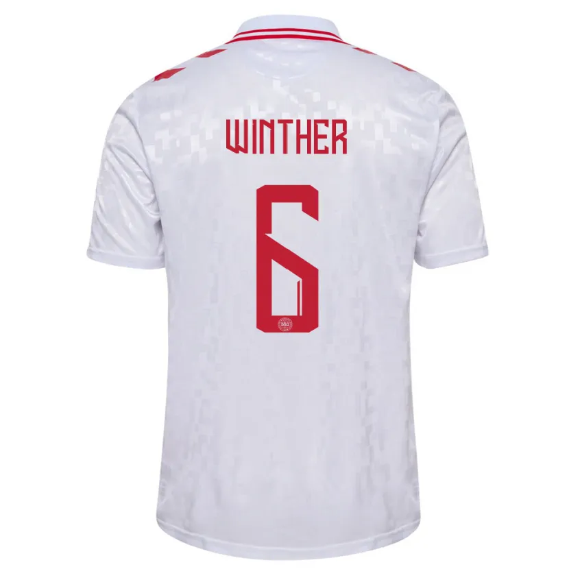 Danxen Mann Danmark Casper Winther #6 Hvit Bortetrøye Drakt Trøye 24-26 Skjorter T-Skjorte