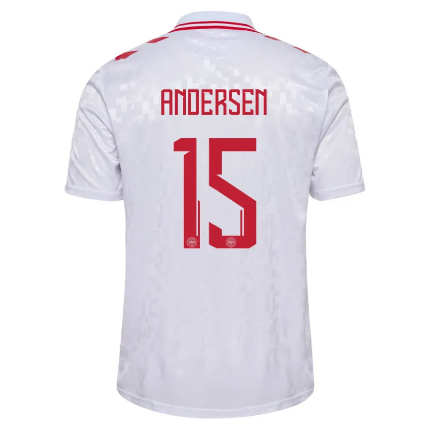 Danxen Mann Danmark Jacob Andersen #15 Hvit Bortetrøye Drakt Trøye 24-26 Skjorter T-Skjorte