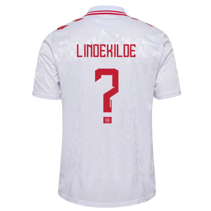 Danxen Mann Danmark Jonatan Lindekilde #0 Hvit Bortetrøye Drakt Trøye 24-26 Skjorter T-Skjorte