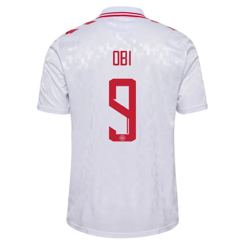 Danxen Mann Danmark Chido Obi #9 Hvit Bortetrøye Drakt Trøye 24-26 Skjorter T-Skjorte