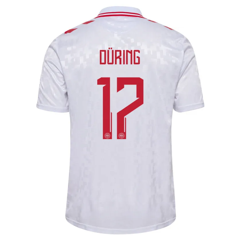 Danxen Mann Danmark Rasmus Düring #17 Hvit Bortetrøye Drakt Trøye 24-26 Skjorter T-Skjorte