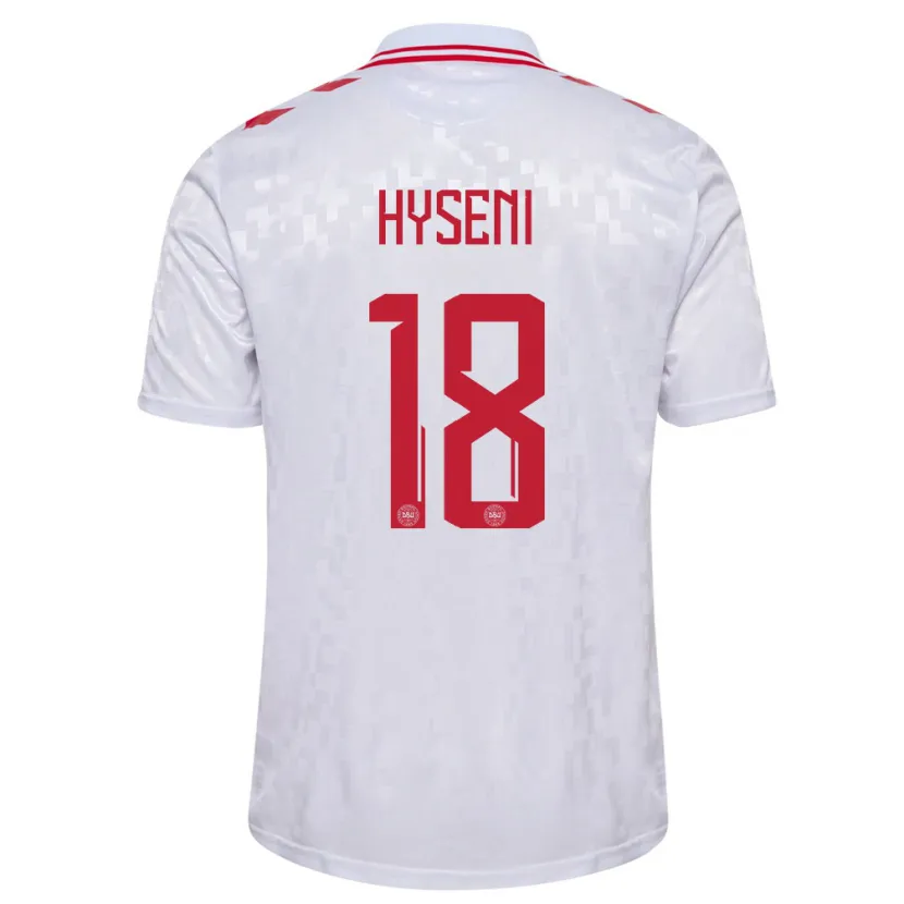 Danxen Mann Danmark Olti Hyseni #18 Hvit Bortetrøye Drakt Trøye 24-26 Skjorter T-Skjorte