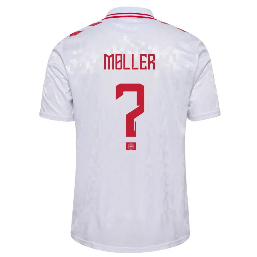 Danxen Mann Danmark William Møller #0 Hvit Bortetrøye Drakt Trøye 24-26 Skjorter T-Skjorte