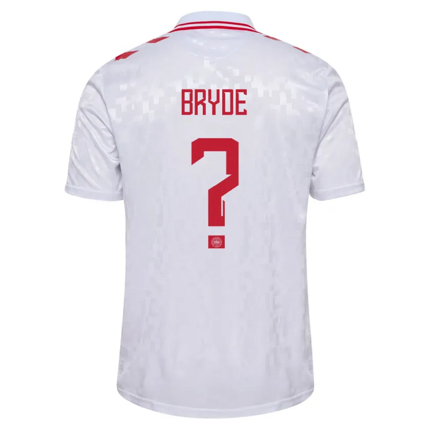 Danxen Mann Danmark Lucas Bryde #0 Hvit Bortetrøye Drakt Trøye 24-26 Skjorter T-Skjorte