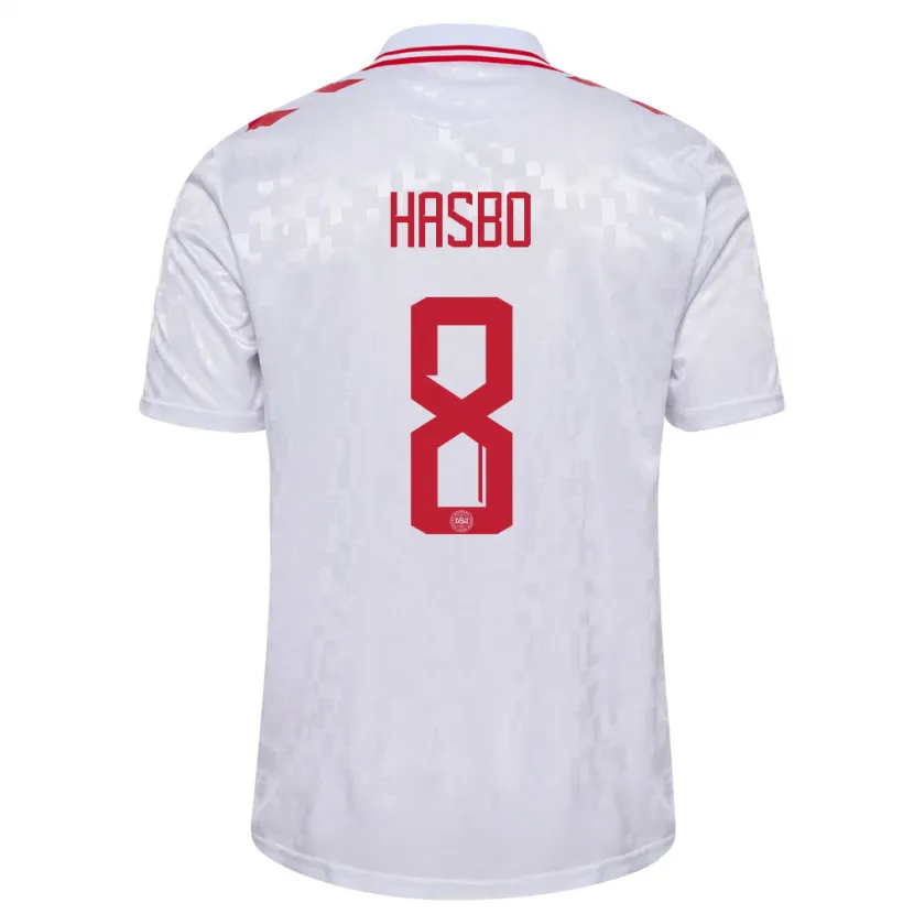 Danxen Mann Danmark Josefine Hasbo #8 Hvit Bortetrøye Drakt Trøye 24-26 Skjorter T-Skjorte