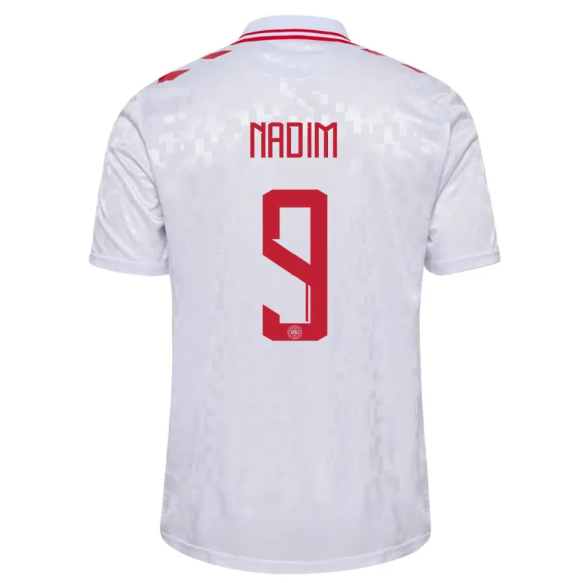 Danxen Mann Danmark Nadia Nadim #9 Hvit Bortetrøye Drakt Trøye 24-26 Skjorter T-Skjorte
