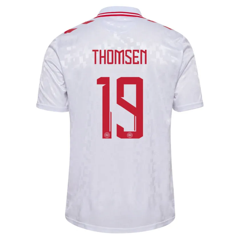 Danxen Mann Danmark Janni Thomsen #19 Hvit Bortetrøye Drakt Trøye 24-26 Skjorter T-Skjorte