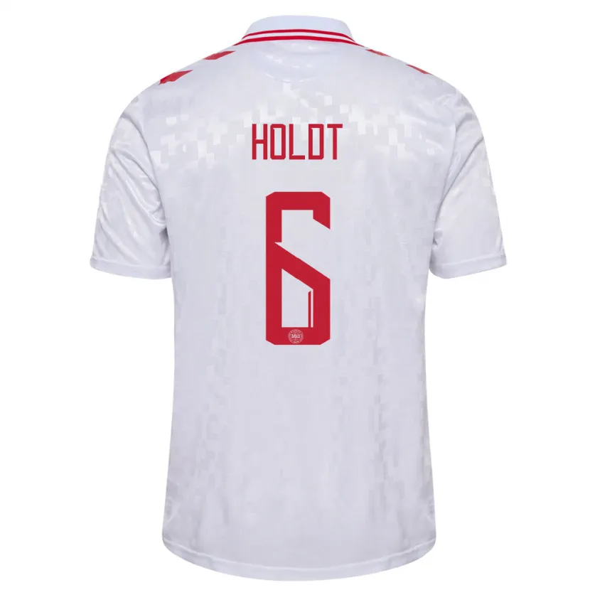 Danxen Mann Danmark Olivia Holdt #6 Hvit Bortetrøye Drakt Trøye 24-26 Skjorter T-Skjorte