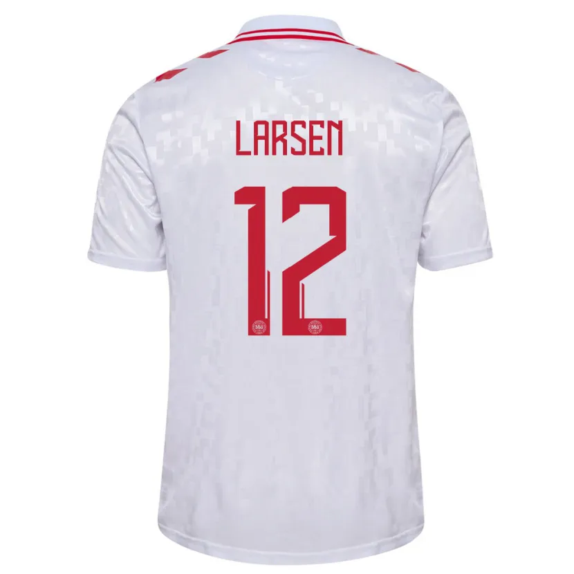 Danxen Mann Danmark Stine Larsen #12 Hvit Bortetrøye Drakt Trøye 24-26 Skjorter T-Skjorte