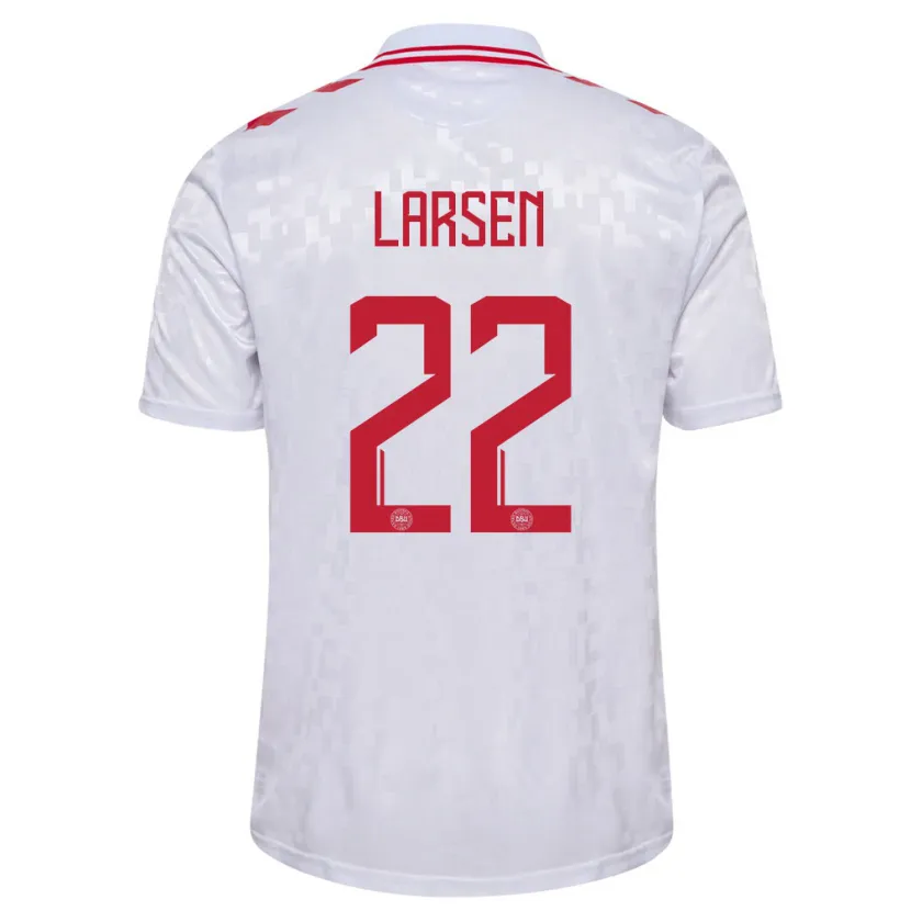Danxen Mann Danmark Kathrine Larsen #22 Hvit Bortetrøye Drakt Trøye 24-26 Skjorter T-Skjorte