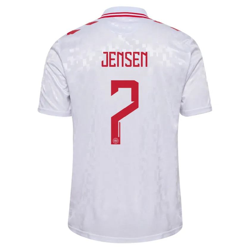 Danxen Mann Danmark Victor Jensen #7 Hvit Bortetrøye Drakt Trøye 24-26 Skjorter T-Skjorte