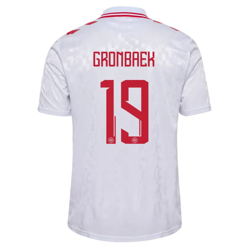 Danxen Mann Danmark Albert Gronbaek #19 Hvit Bortetrøye Drakt Trøye 24-26 Skjorter T-Skjorte
