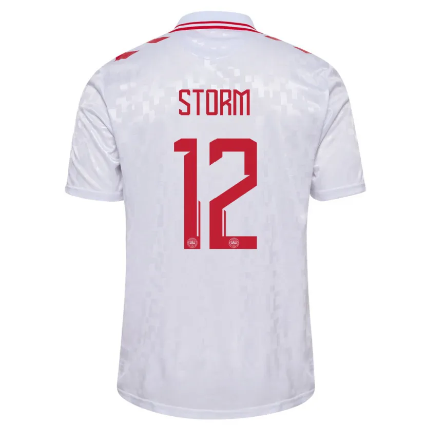 Danxen Mann Danmark Tobias Storm #12 Hvit Bortetrøye Drakt Trøye 24-26 Skjorter T-Skjorte