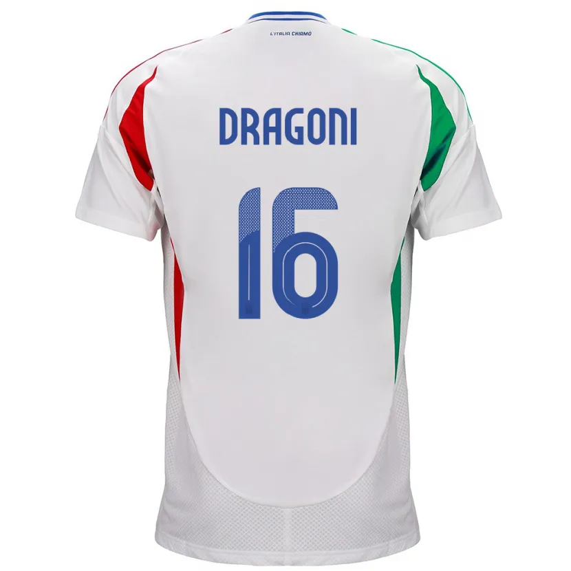 Danxen Mann Italia Giulia Dragoni #16 Hvit Bortetrøye Drakt Trøye 24-26 Skjorter T-Skjorte