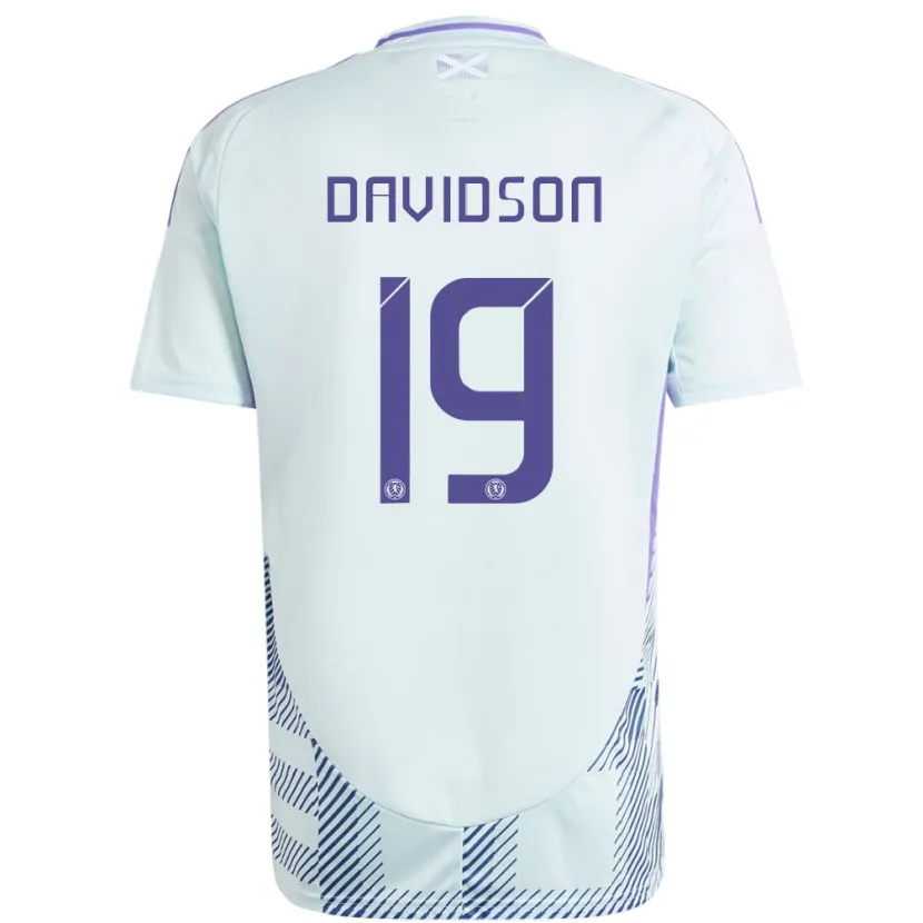 Danxen Mann Skottland Lauren Davidson #19 Lys Mynteblå Bortetrøye Drakt Trøye 24-26 Skjorter T-Skjorte
