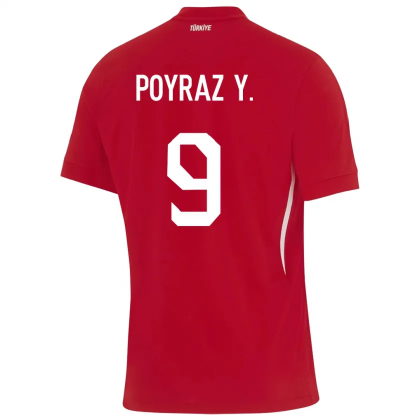 Danxen Mann Tyrkia Poyraz Yıldırım #9 Rød Bortetrøye Drakt Trøye 24-26 Skjorter T-Skjorte