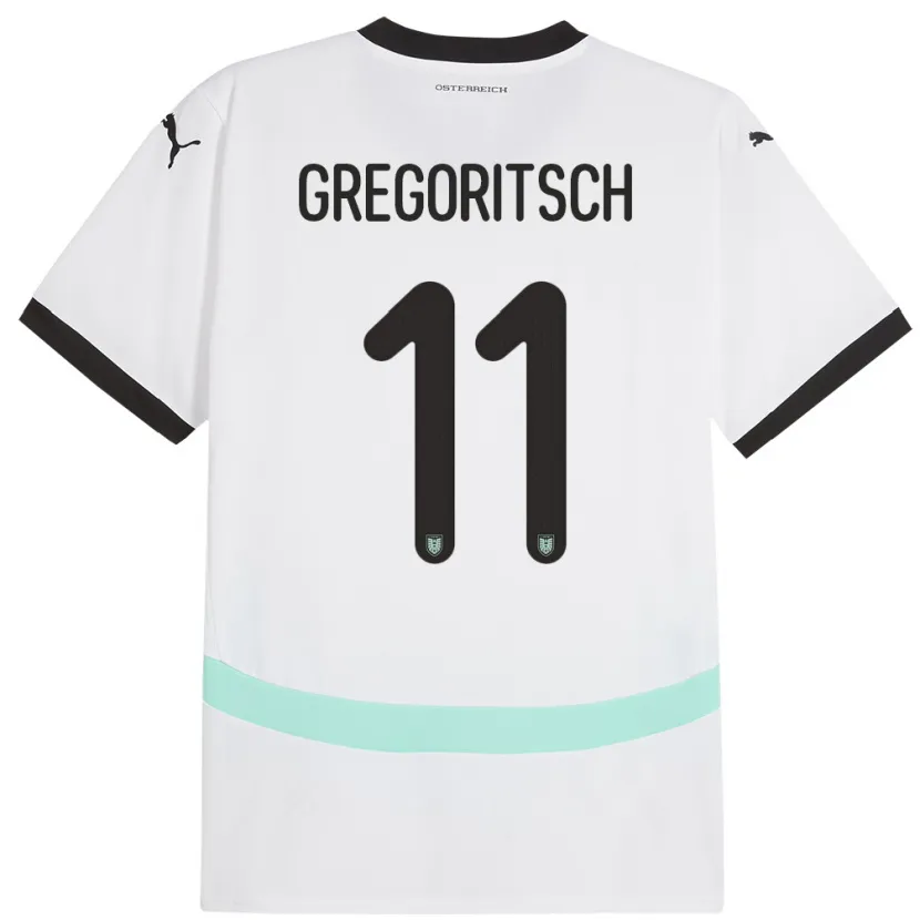 Danxen Mann Østerrike Michael Gregoritsch #11 Hvit Bortetrøye Drakt Trøye 24-26 Skjorter T-Skjorte