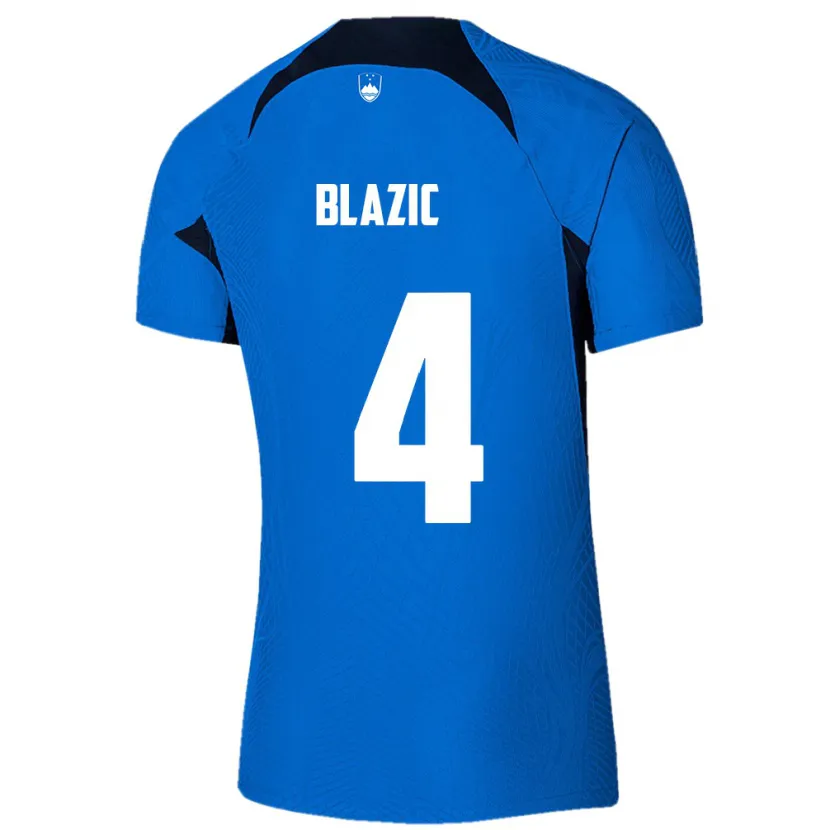 Danxen Mann Slovenia Miha Blazic #4 Blå Bortetrøye Drakt Trøye 24-26 Skjorter T-Skjorte