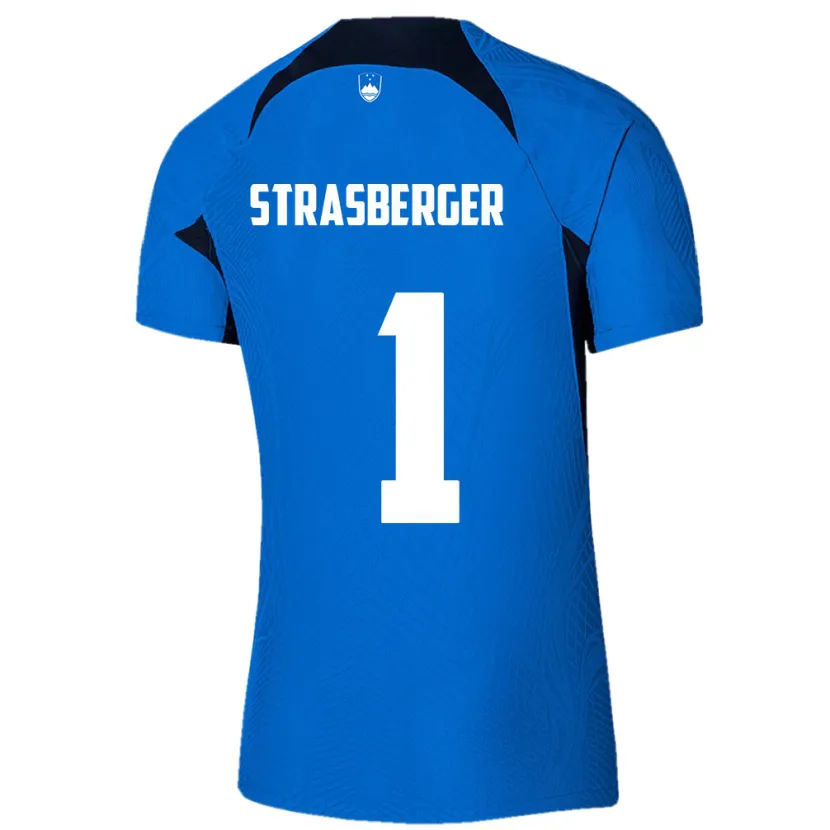Danxen Mann Slovenia Tim Strasberger #1 Blå Bortetrøye Drakt Trøye 24-26 Skjorter T-Skjorte