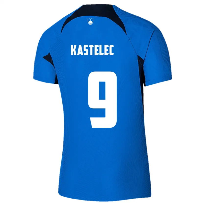 Danxen Mann Slovenia Mirjam Kastelec #9 Blå Bortetrøye Drakt Trøye 24-26 Skjorter T-Skjorte