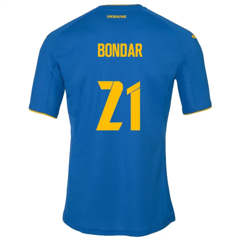 Danxen Mann Ukraina Valeriy Bondar #21 Blå Bortetrøye Drakt Trøye 24-26 Skjorter T-Skjorte