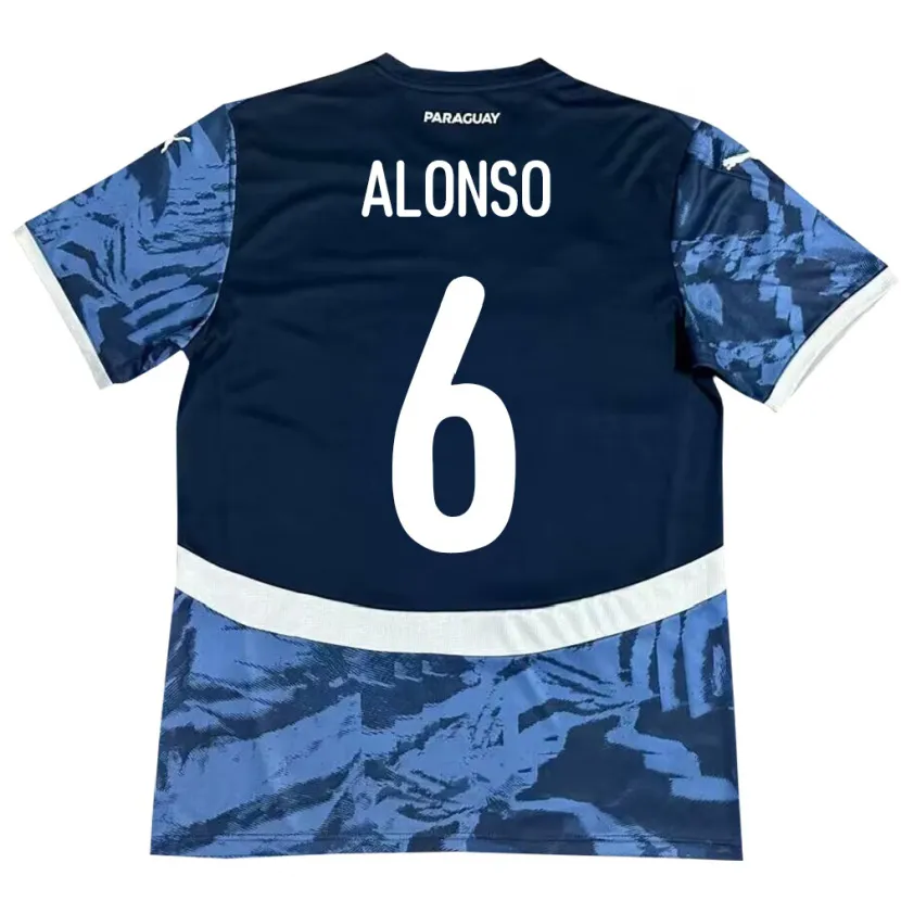 Danxen Mann Paraguay Júnior Alonso #6 Blå Bortetrøye Drakt Trøye 24-26 Skjorter T-Skjorte