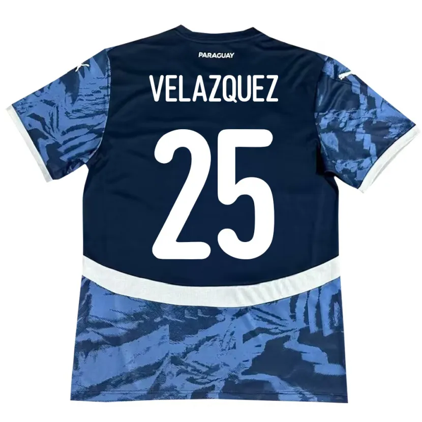 Danxen Mann Paraguay Gustavo Velázquez #25 Blå Bortetrøye Drakt Trøye 24-26 Skjorter T-Skjorte