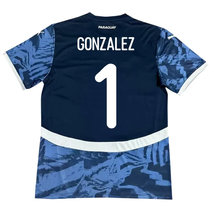 Danxen Mann Paraguay Ángel González #1 Blå Bortetrøye Drakt Trøye 24-26 Skjorter T-Skjorte
