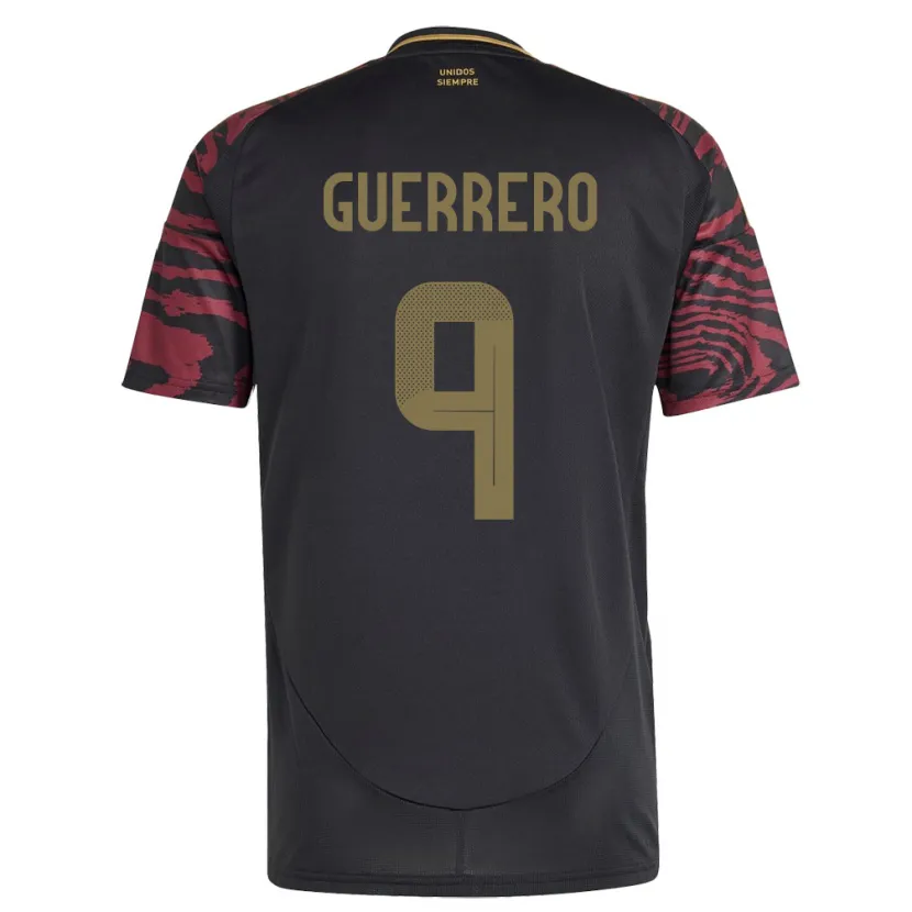 Danxen Mann Peru Paolo Guerrero #9 Svart Bortetrøye Drakt Trøye 24-26 Skjorter T-Skjorte